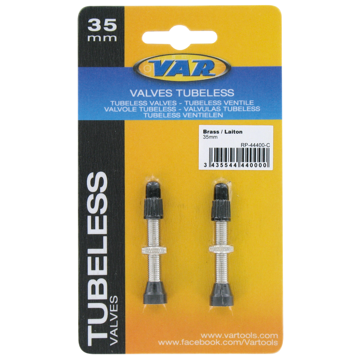 2 brass Presta valves - 35mm - carded