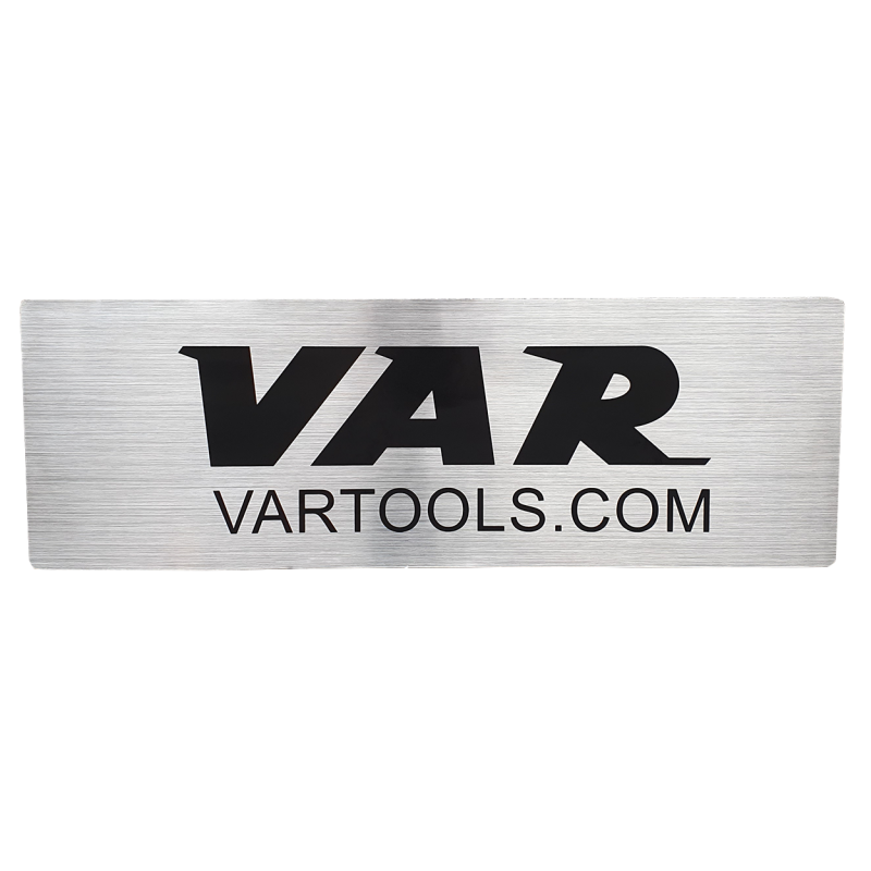 VAR sticker 345x115mm - brushed aluminium background w/ black letters