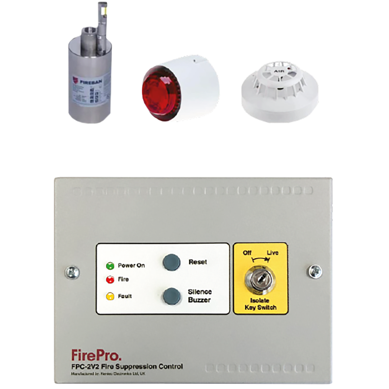 Alarm with temperature sensor, fire extinguisher + SSI connection