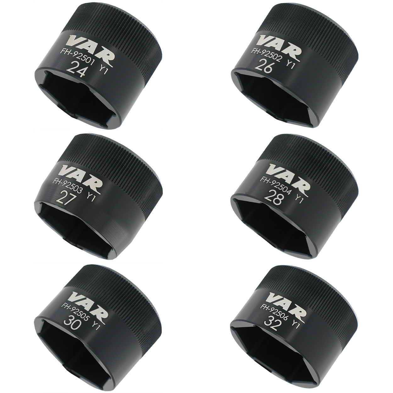 Set of 6 flat-faced sockets for fork top cap