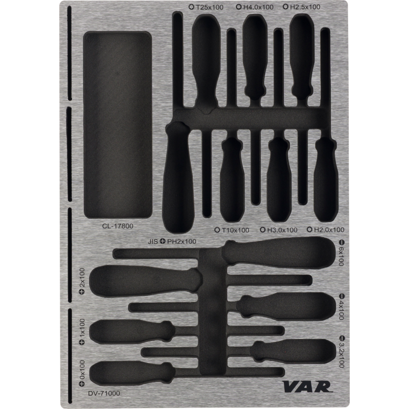 VAR | Tool tray for screwdrivers and hex wrenches with pre-cut zone