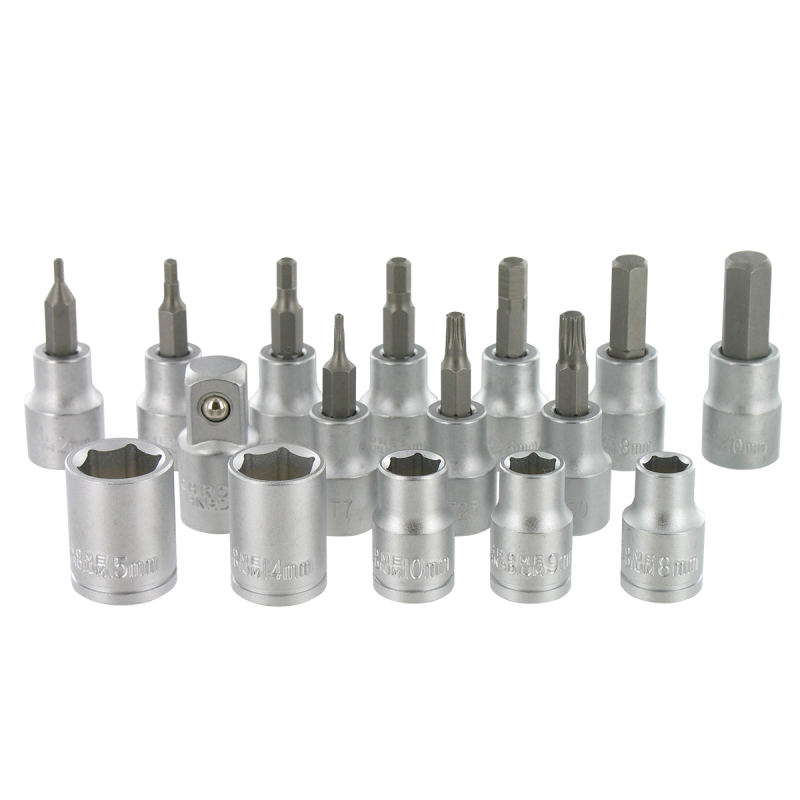 Kit 12 douilles six pans, 3 embouts Torx® & adaptateur
